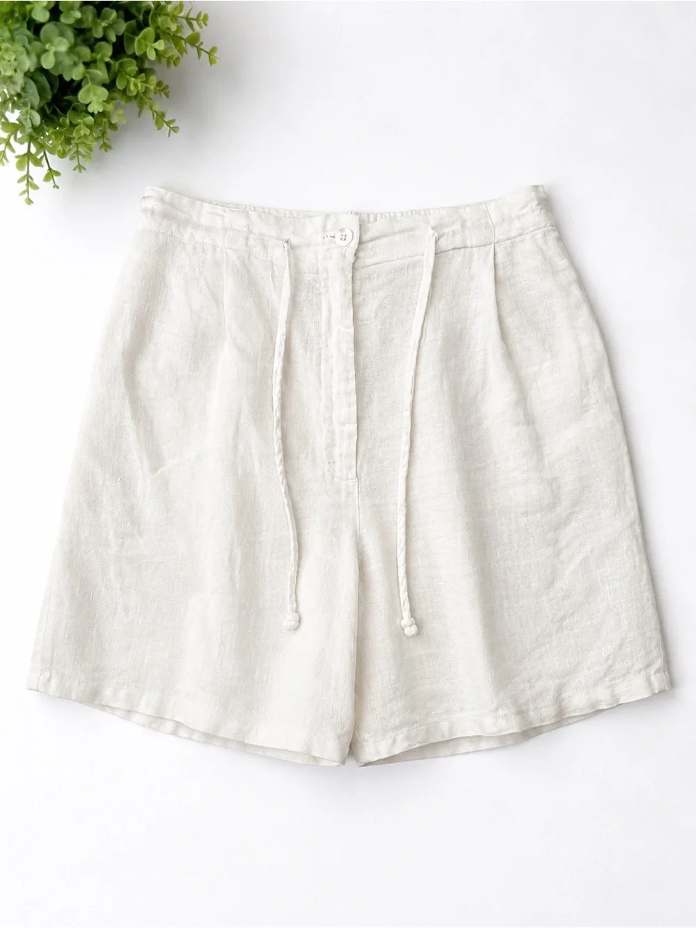 Willi Smith White 100% Linen Drawstring Shorts